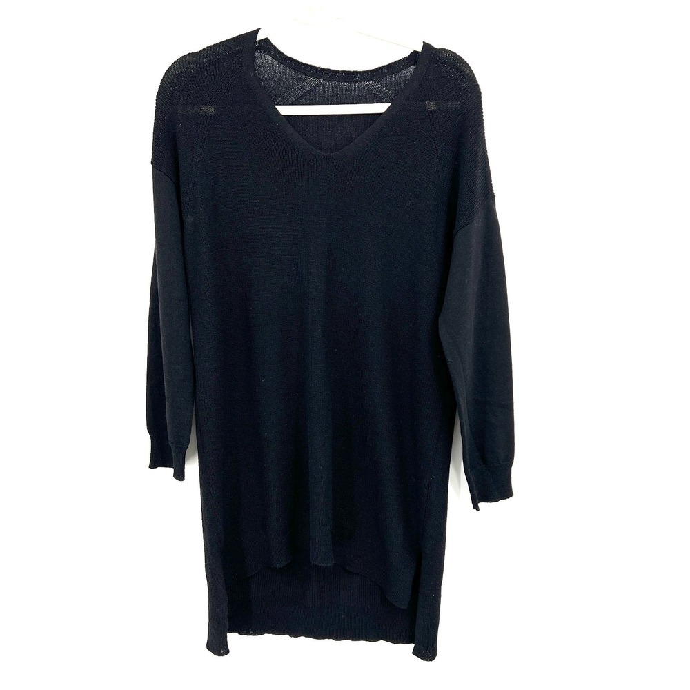 Eileen Fisher 100% wool black knit tunic top lagenlook boho sustainable casual M